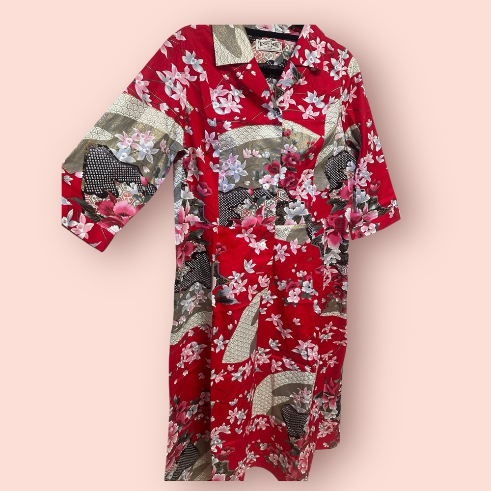 Rare VINTAGE 50’s Hawaiian 3/4 Sleeve Maxi Dress, Floral cotton XL/1X (S32)